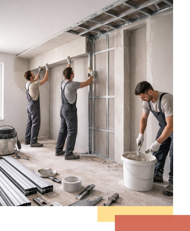 Монтаж потолка из гипсокартона с нишей в Осинниках