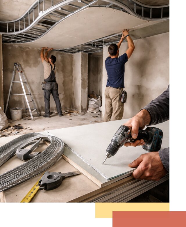 Криволинейный потолок из гипсокартона в Осинниках — монтаж и отделка