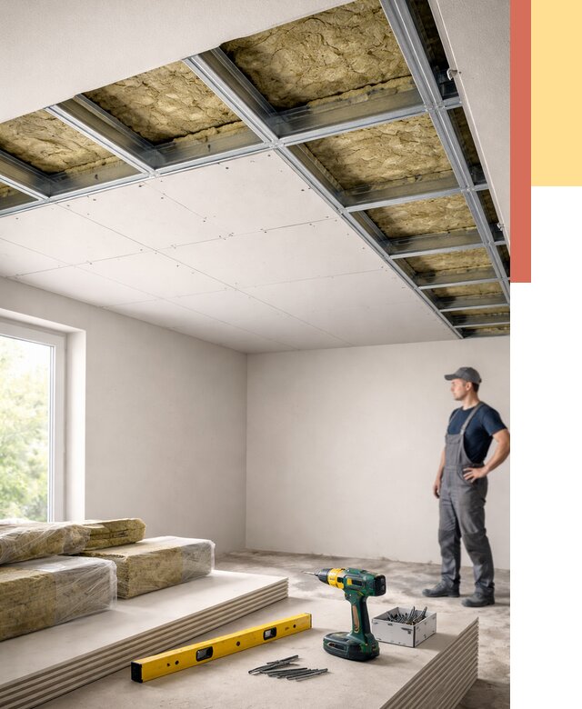 Звукоизоляция потолка ГКЛ в Осинниках от 974 руб. — монтаж под ключ | ОТДЕЛОЧНИК-Снн