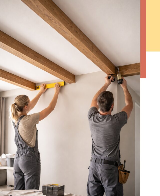 Монтаж декоративных балок на потолок в Осинниках от 4305 руб. — ОТДЕЛОЧНИК-Снн